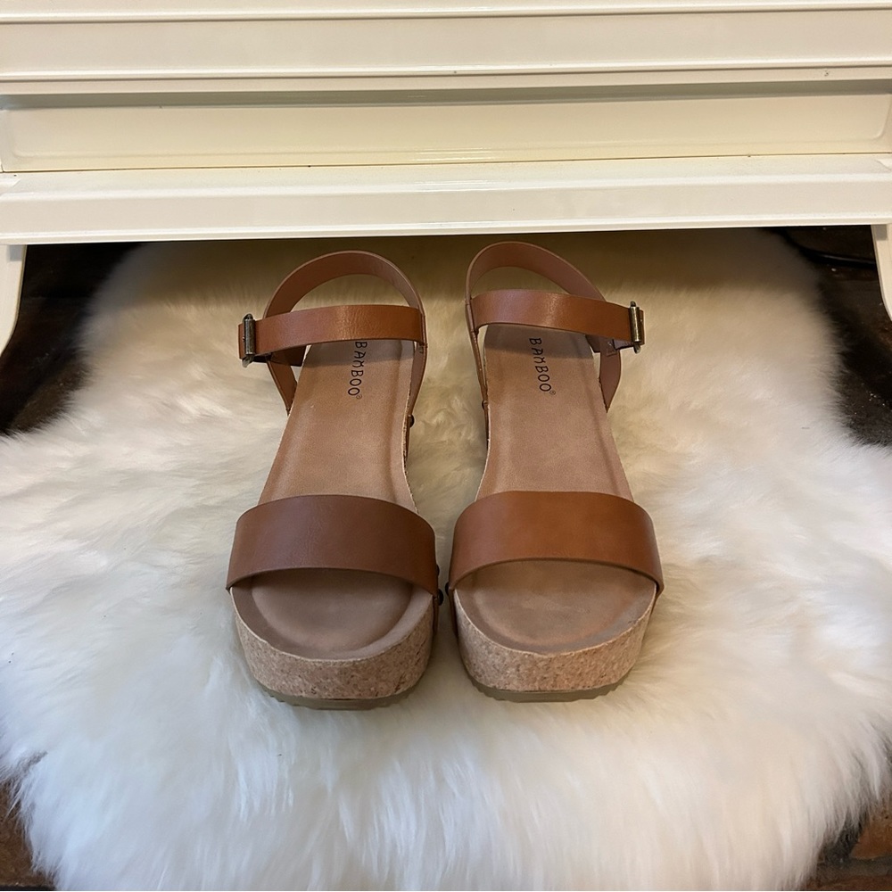Versona Bamboo Sandal Cork Platform Brown Size 6